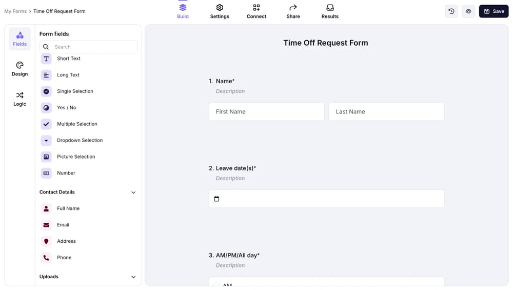 Bearbeiten des importierten Formulars auf forms.app
