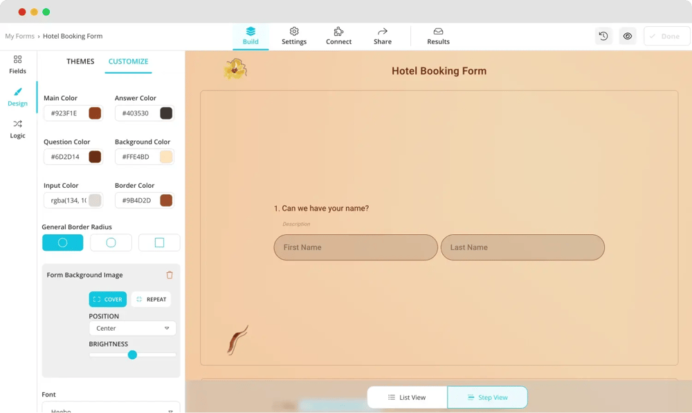 Ändern Sie das Design Ihres Buchungsformulars.