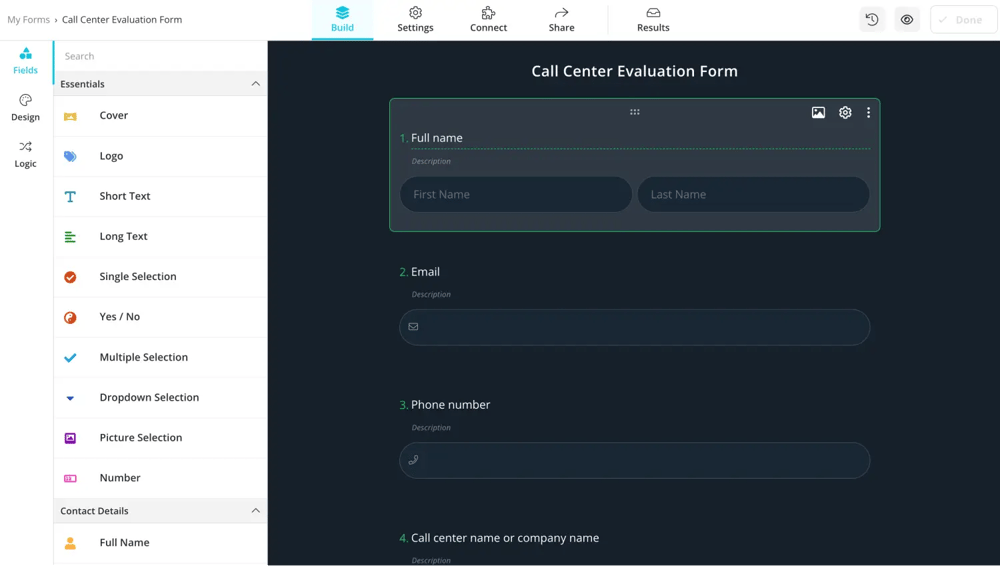 Add questions or fields