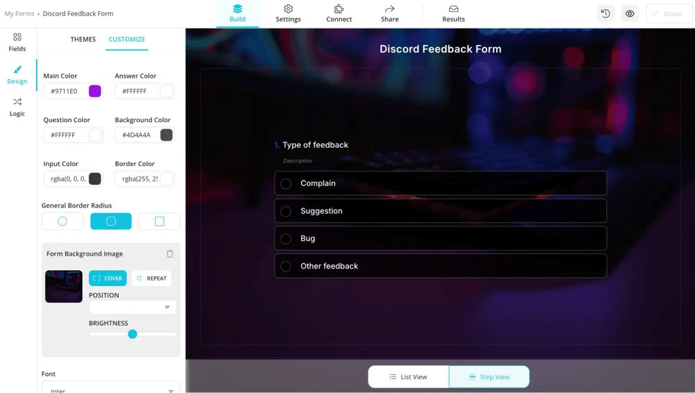 Style your feedback form