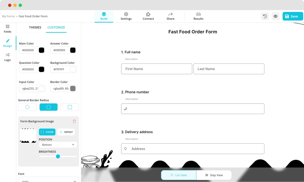 Customize your fast food form