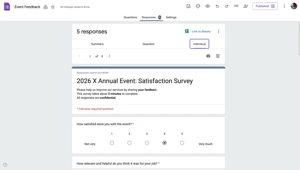 Google Forms "Bireysel" sekmesi