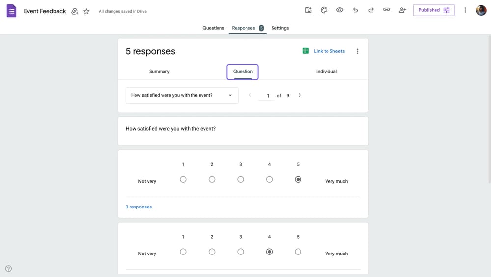 Google Forms "Soru" sekmesi