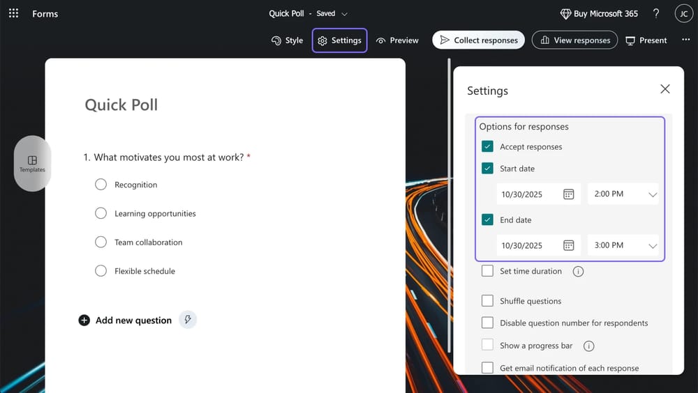 Customize the settings