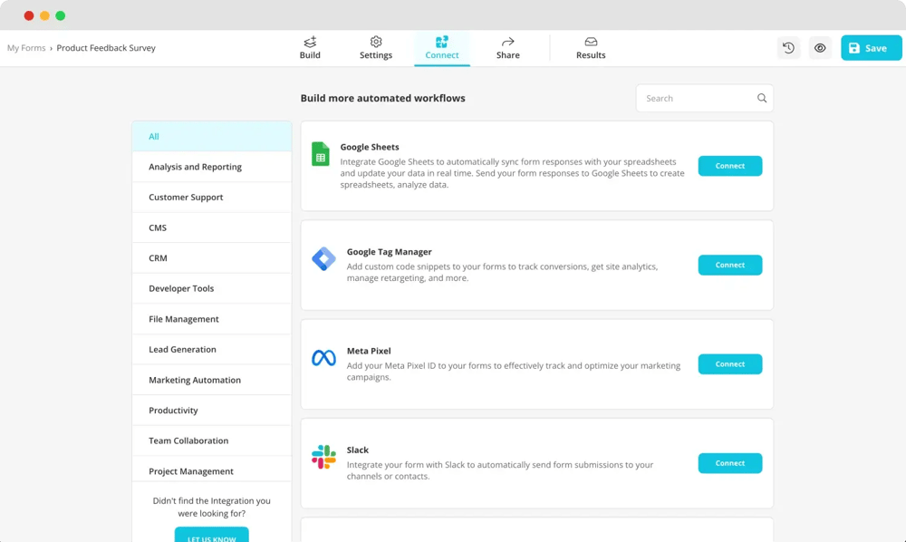 Check the integrations to connect