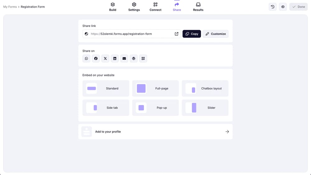 Share your registration form