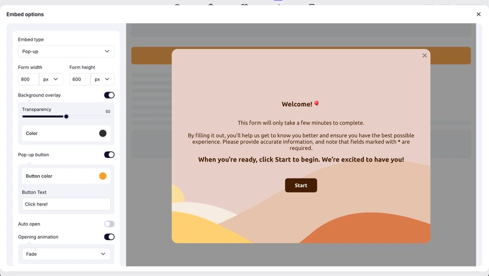 Embed the form into your website