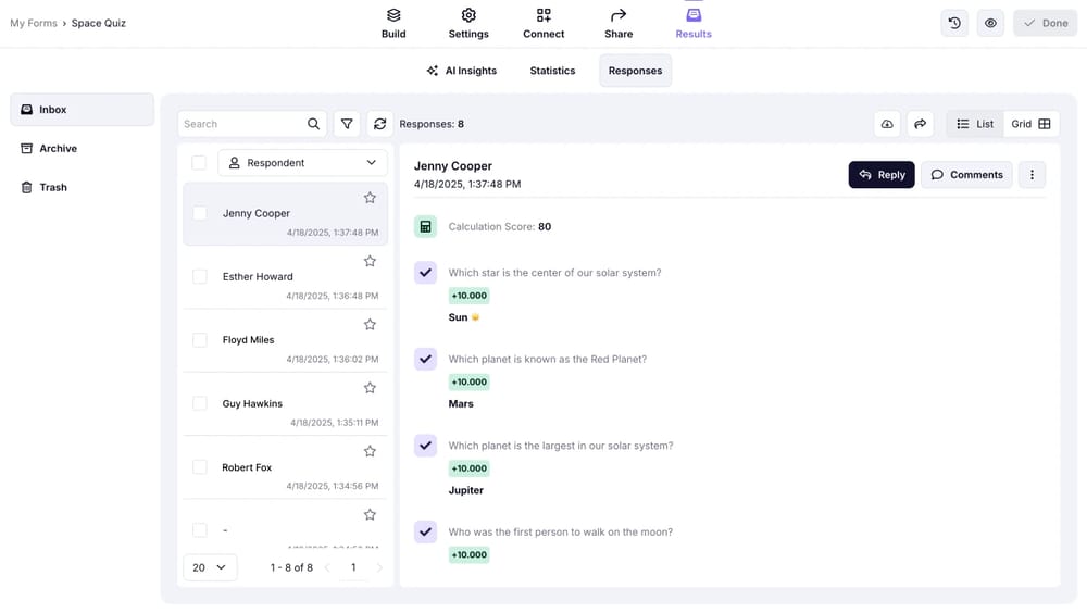 Check the quiz results