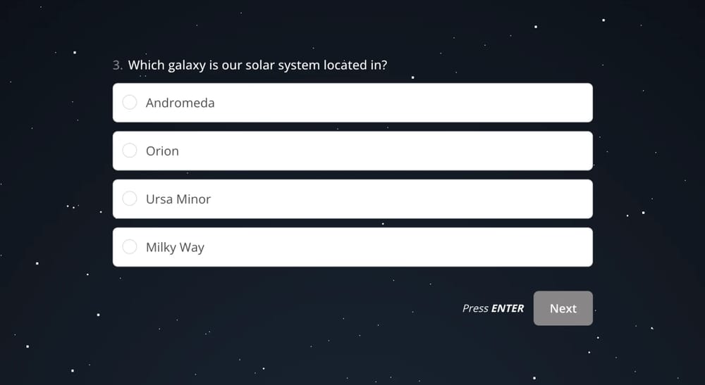 A quiz question about the solar system