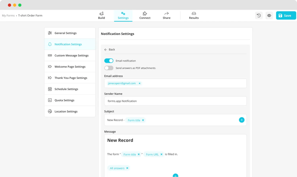 Personalize as notificações por e-mail