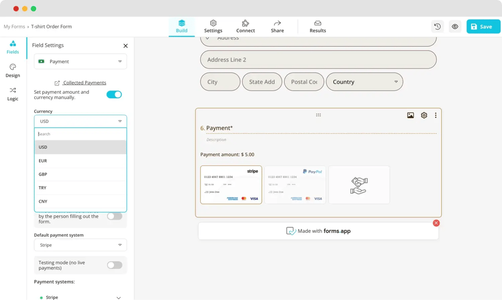 Customize the payment settings