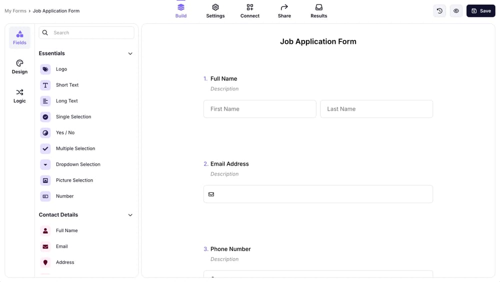 Add fields to your application form
