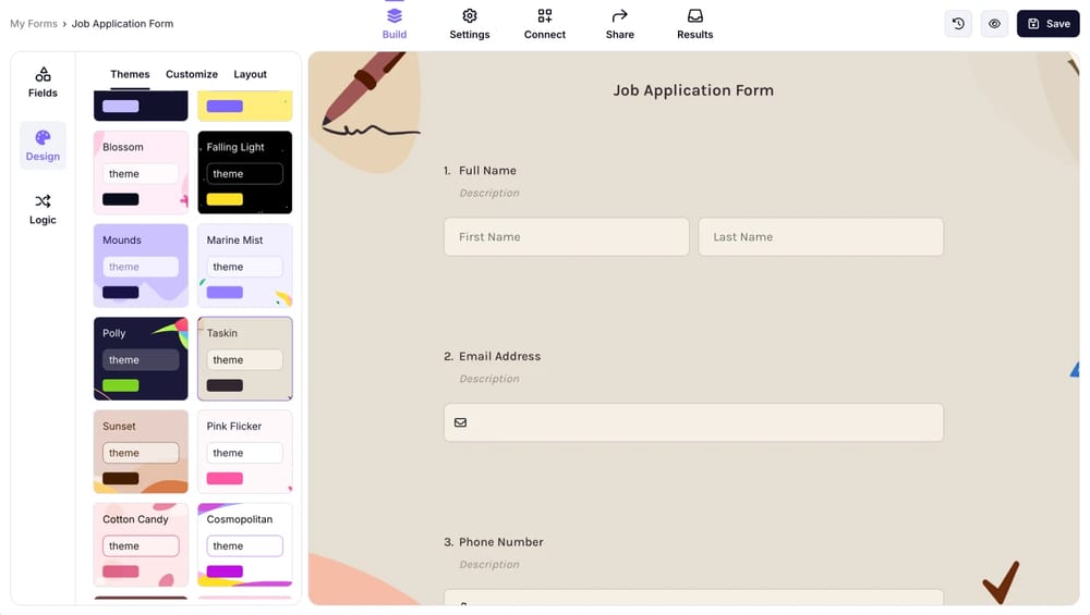 Change your application form’s design