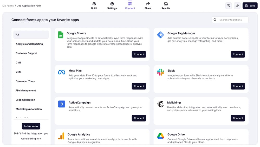 Connect your application form to other apps