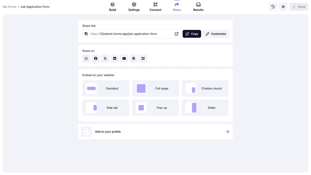 Share your application form