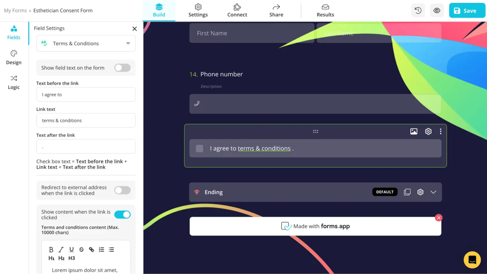 Add a terms &amp; conditions field