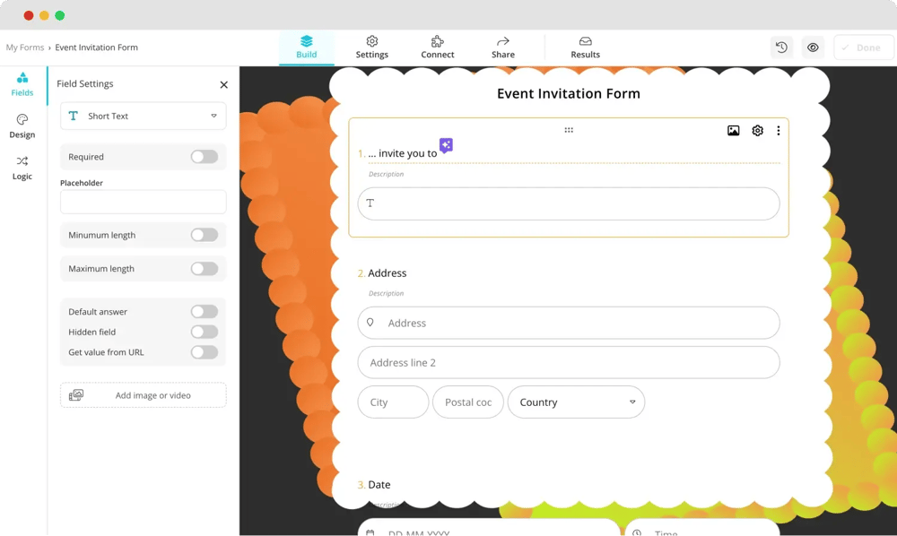Etkinlik davet sorularınızı ekleyin