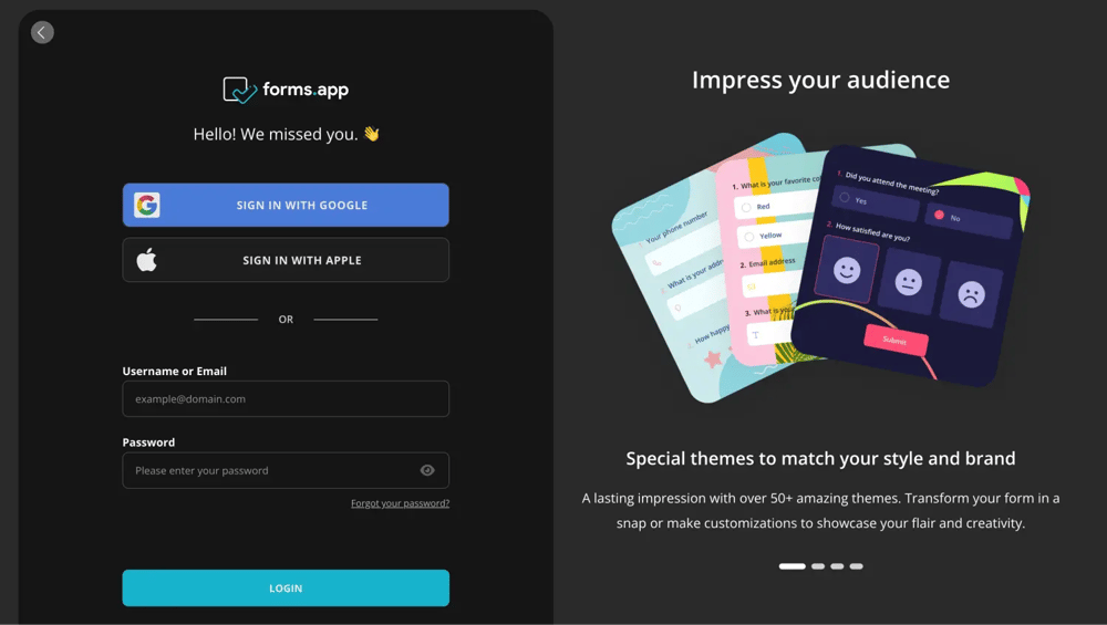 Log in your forms.app account