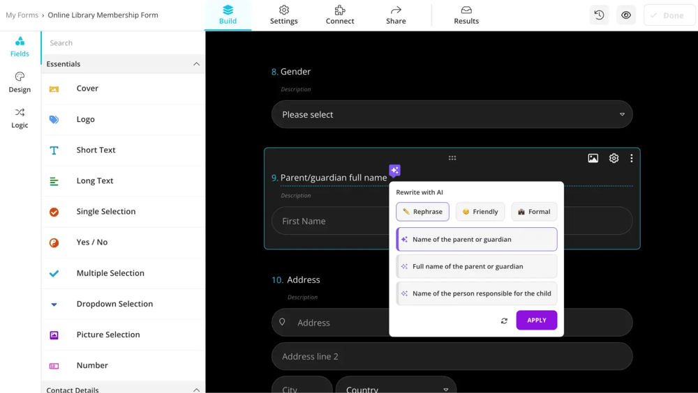 Edit the questions with AI