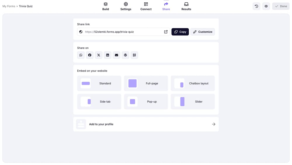 Share your quiz as you wish