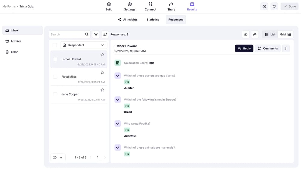 Check your quiz results