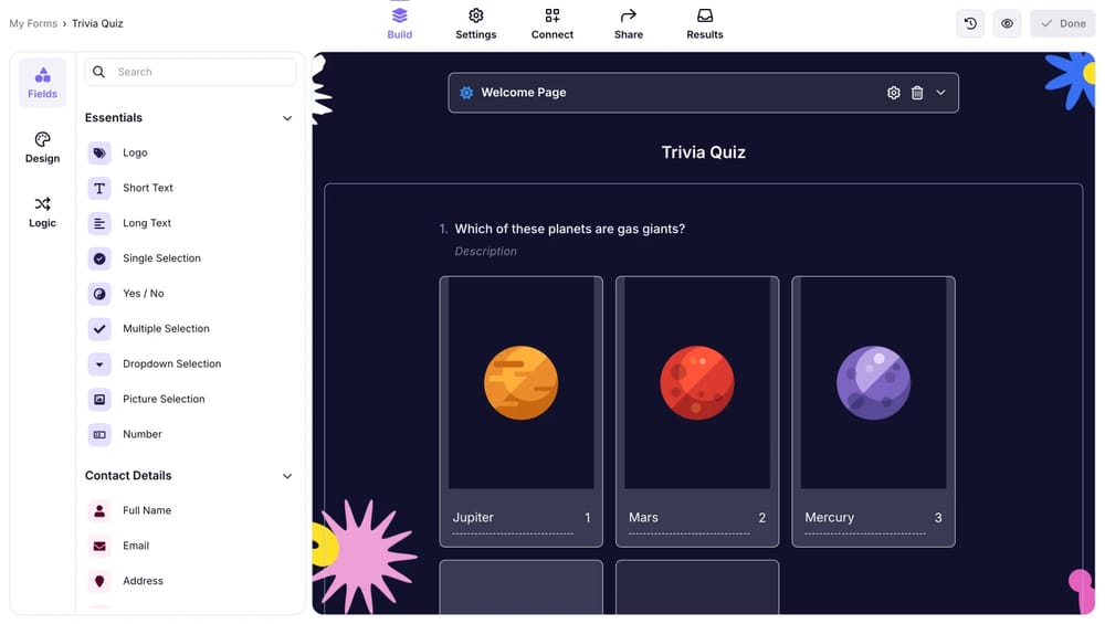 Add questions to your quiz