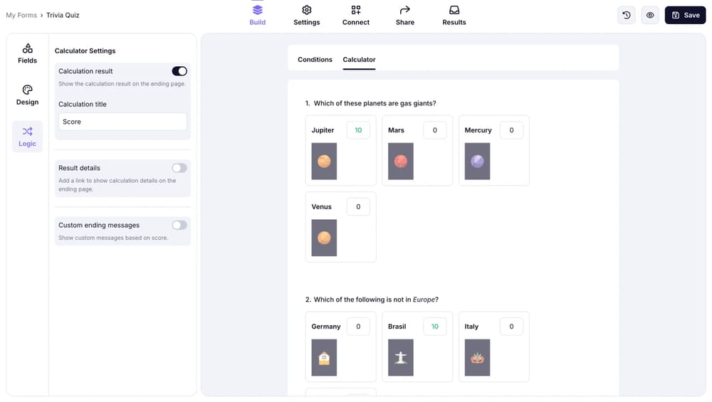 Give scores to each question