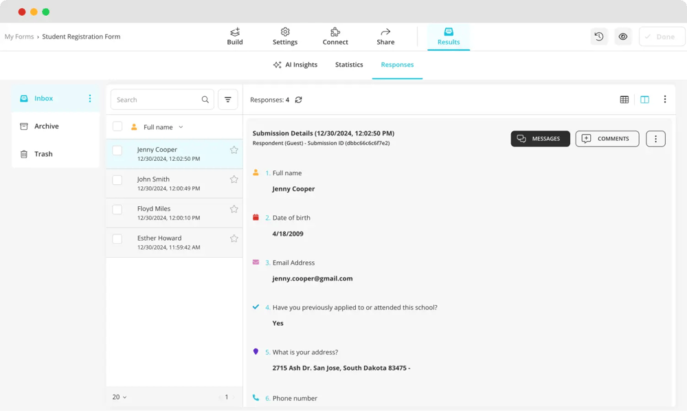 Check the form results