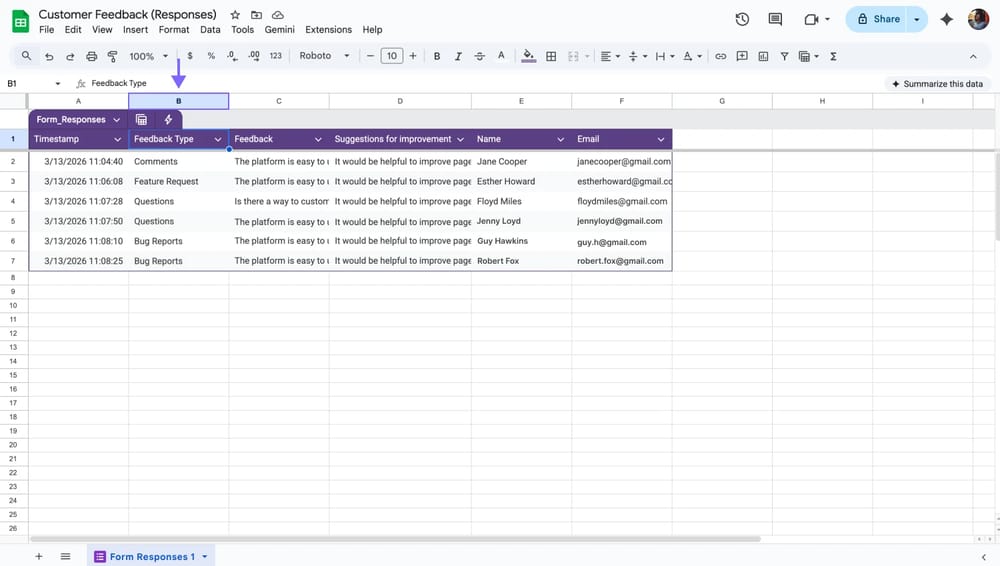 Selecionando um intervalo de dados no Sheets