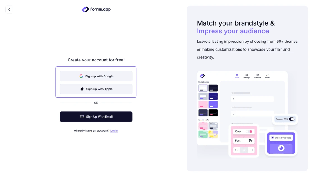 An image showing the sign-up with Google or Apple account options, once you access the registration page