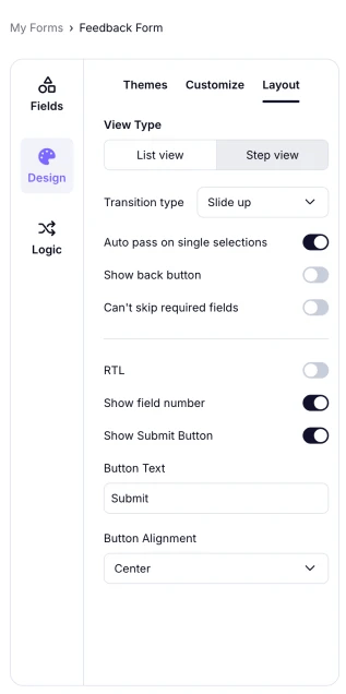 An image showing the “Show Submit Button” toggle enabled