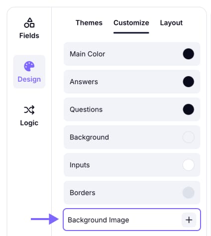 An image showing the “Background Image” button, which you can find in the “Customize” section