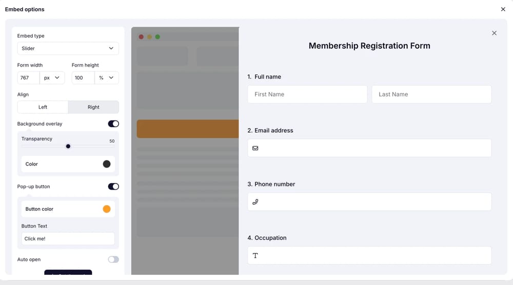 An image showing the screen where you can get the embed code once you select the “Slider” embed option