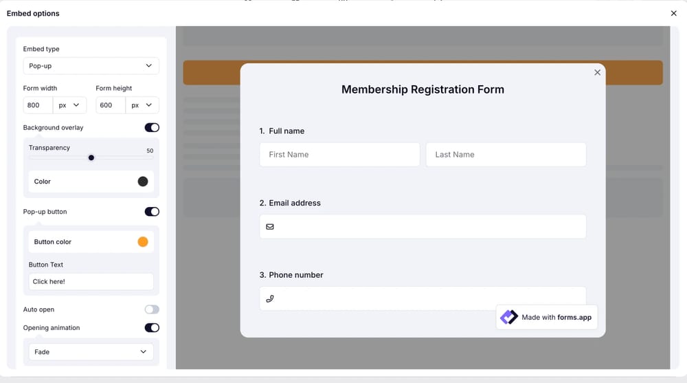 An image showing the screen where you can get the embed code once you select the “Pop-up” embed option