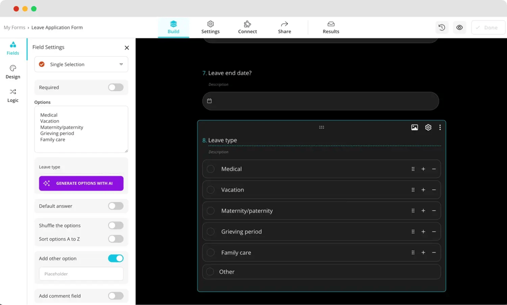 Adicione perguntas ao seu formulário de solicitação de licença