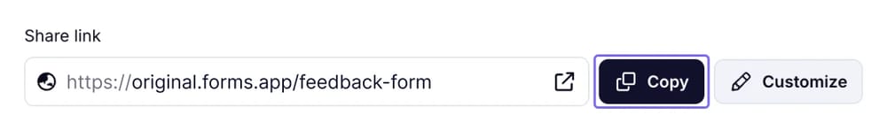 A share page that shows copying a form URL