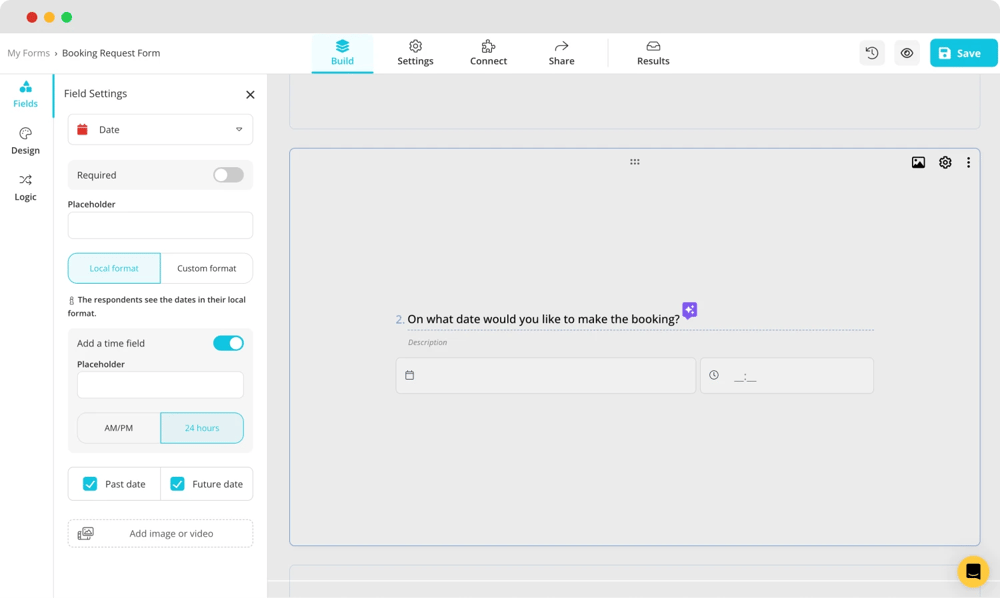 Add time and date sections to your booking form