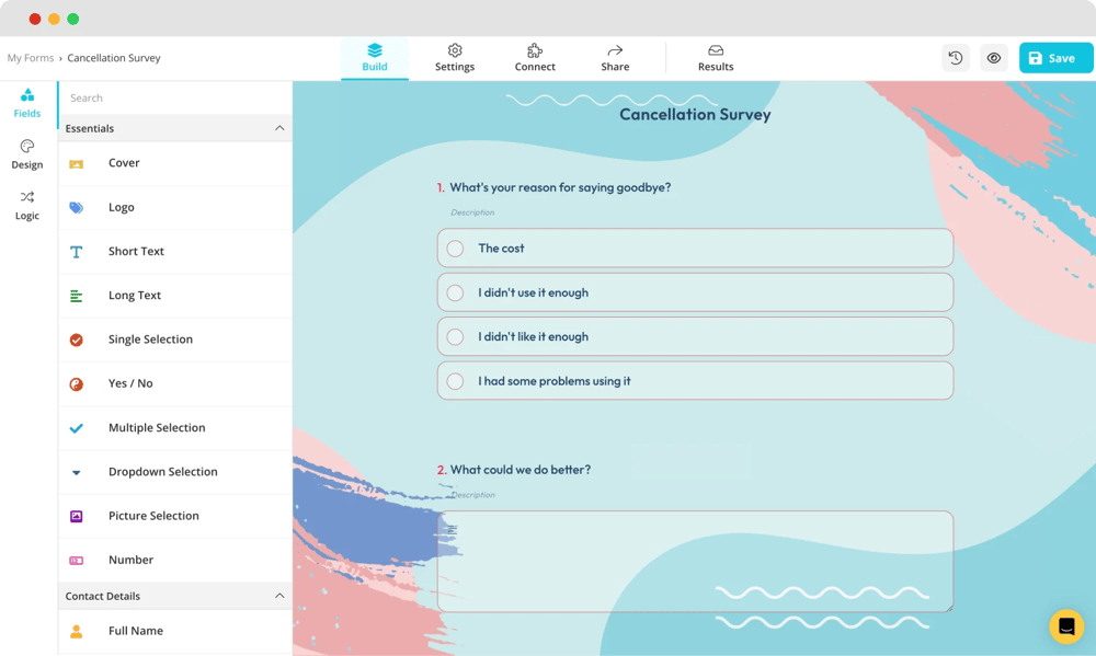 Add your cancellation questions