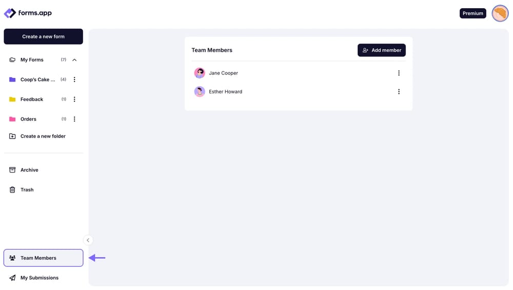 An image showing where the “Team Members” button is located and how you can access this tab from the Dashboard