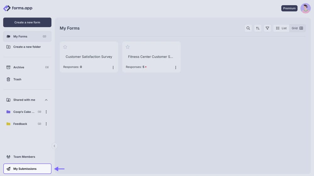 An image showing how you can access the “My Submissions” page from your Dashboard