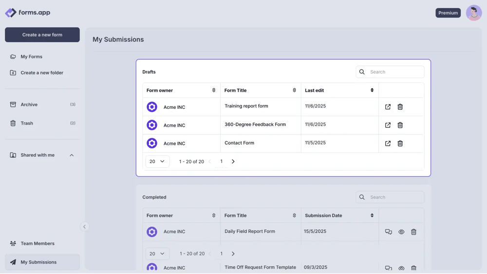 An image showing the area where your drafts are located and the managing options you have