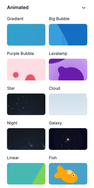 An image showing the “Animated” group of themes from the theme menu on the left