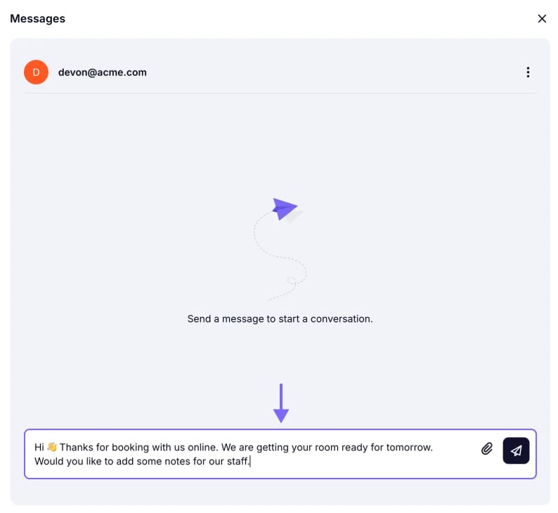 An image showing an example message that you can enter once the messaging window appears