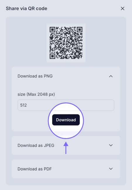 An image highlighting the Download button, which you need to press to download your QR code file