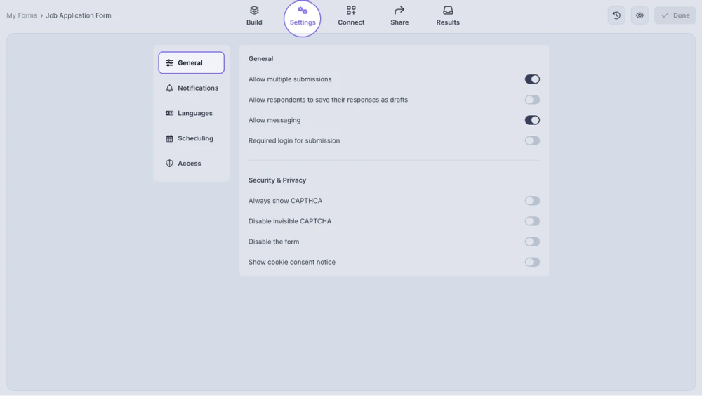 An image showing how you can access the General section after you open the Settings tab