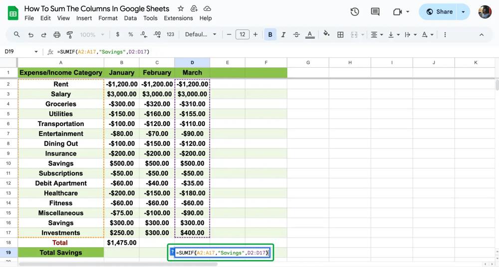 Use the SUMIF formula