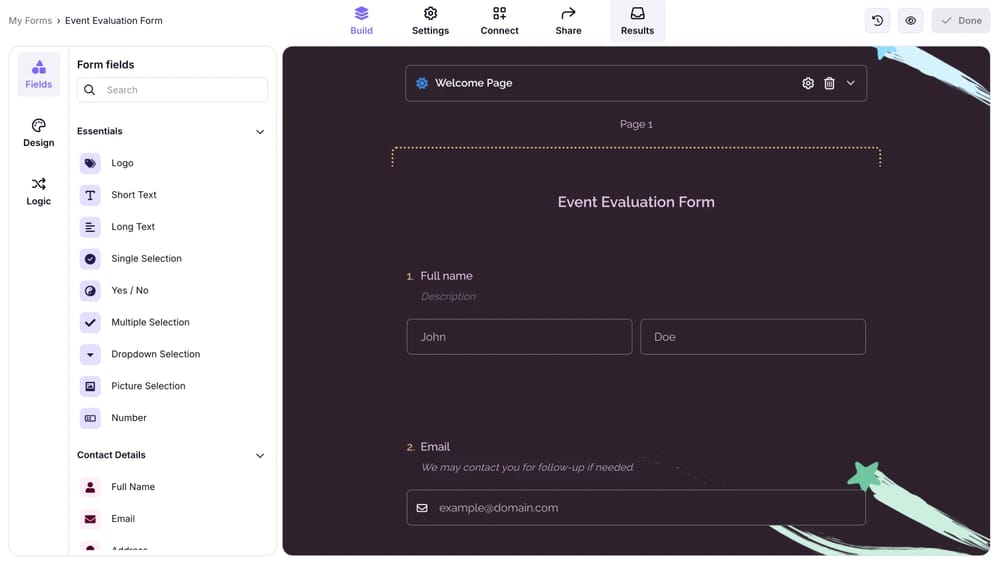 A screenshot highlighting the results tab