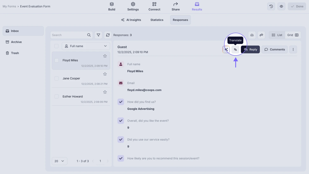 A screenshot highlighting the AI translation button