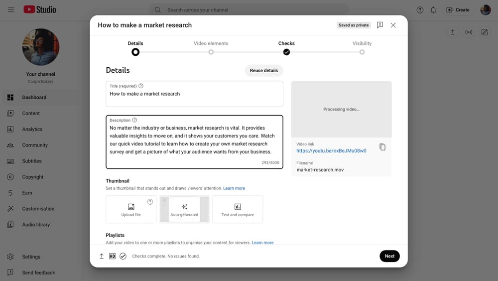 An image showing how you can adjust the details of your video and publish it after