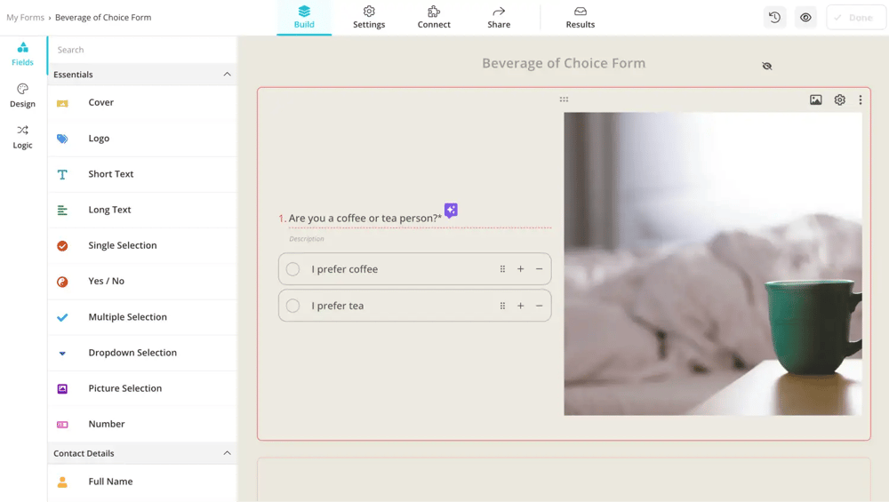 Fügen Sie eine Frage und eine Bedingungsoption hinzu